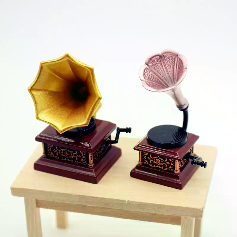 Kids Toys Vintage - Poppenhuis Vintage Fonograaf Miniaturen Model Woonkamer