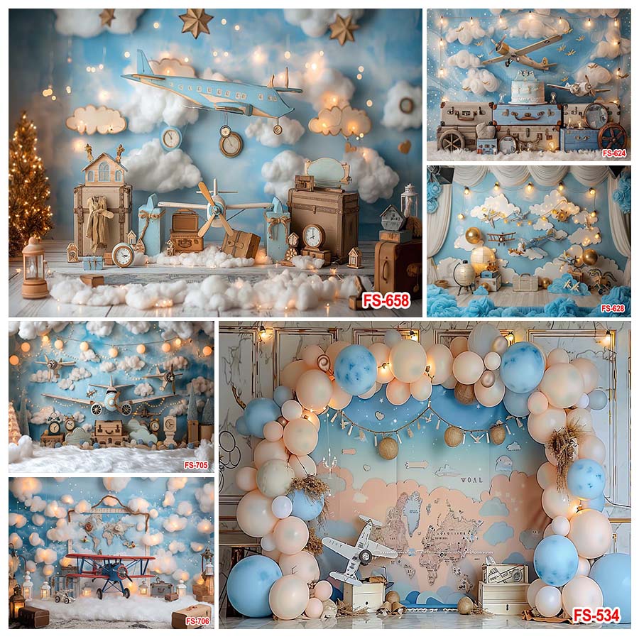 Banner Kids Toys - Verjaardag Achtergrond Houten Speelgoed Vliegtuig Avontuur