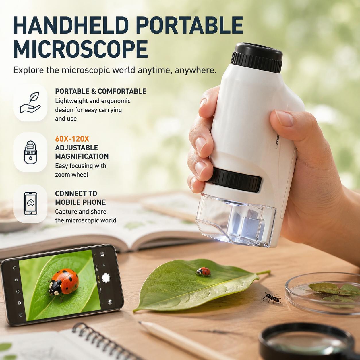 Mini-zakmicroscoop 60x 120x dr - Microscope Kids Science recensie en prijs
